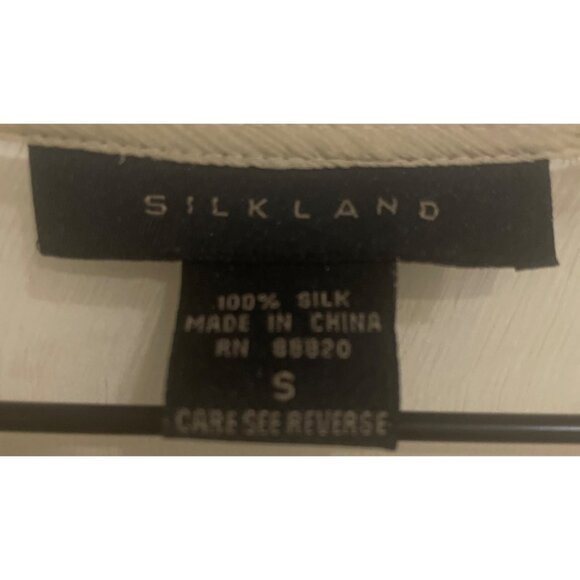 Silkland Womens Beige Silk Ruffle Hem Retro Blouse Flared Sleeves Size S Party E - Picture 3 of 5